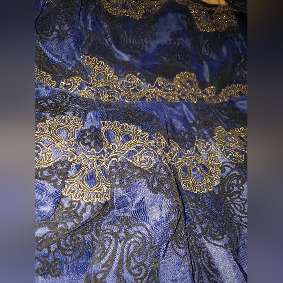 Studio One Navy Blue Dress w/ Black & Gold Embroidered Lace Overlay (Size 6) - Picture 6 of 16